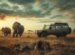 Safari 4x4 vehicle from a reliable car rental company in East Africa during a wildlife safari with elephants and lions